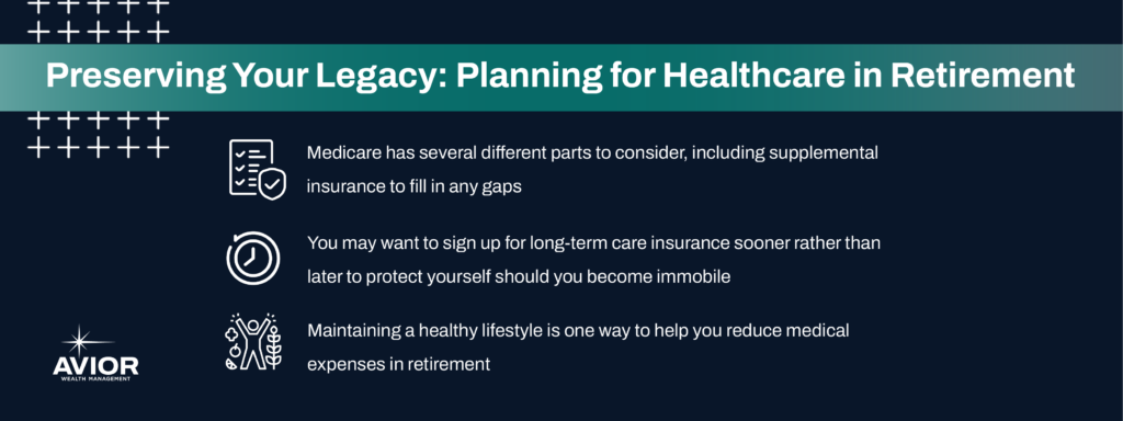 Key takeaways:

Medicare has several different parts to consider, including supplemental insurance to fill in any gaps.
You may want to sign up for long-term care insurance sooner rather than later to protect yourself should you become immobile.
Maintaining a healthy lifestyle is one way to help you reduce medical expenses in retirement.
