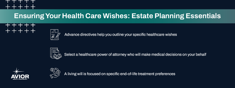 Key takeaways:

Advance directives help you outline your specific healthcare wishes.
Select a healthcare power of attorney who will make medical decisions on your behalf.
A living will is focused on specific end-of-life treatment preferences.
