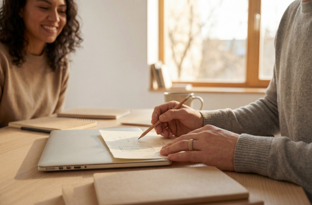 reviewing capital gains document at a table